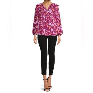 Cooper & Ella Pink Ruffled Long Sleeve Blouse with Peter Pan Collar Office Wear